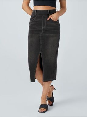 Halara Flex Denim Midi Skirt NWT